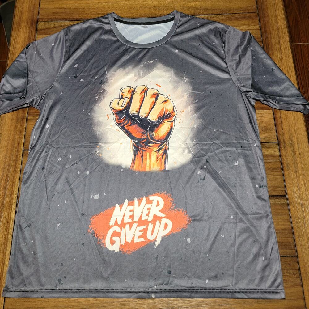Never Give Up Unisex Grey Tee - Size XXXL*